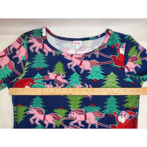 Nwt LuLaRoe Top Christmas 2XL Unicorn Santa Sleigh Gigi Leggings Material Shirt - Picture 4 of 10